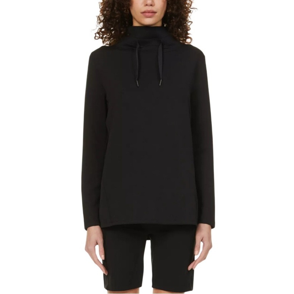 Spanx Womens Very Black AirLuxe Funnel Neck Drawstring Long Pullover Size S
